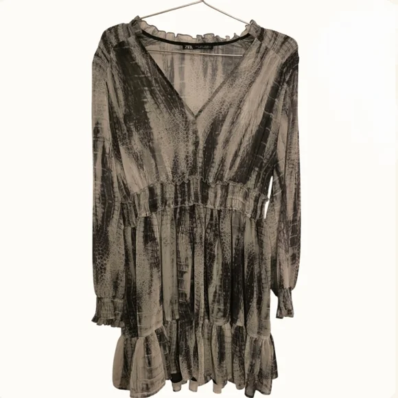 Zara Snake Print Long Sleeve Mini Dress In US L - Picture 2 of 6